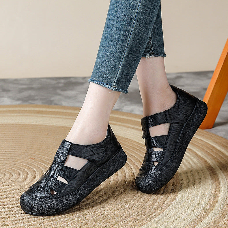 Women's Sandals Platform Velcro Hollow-Out Walking Shoes Fisherman Flats Barefoot-Friendly Summer Shoes