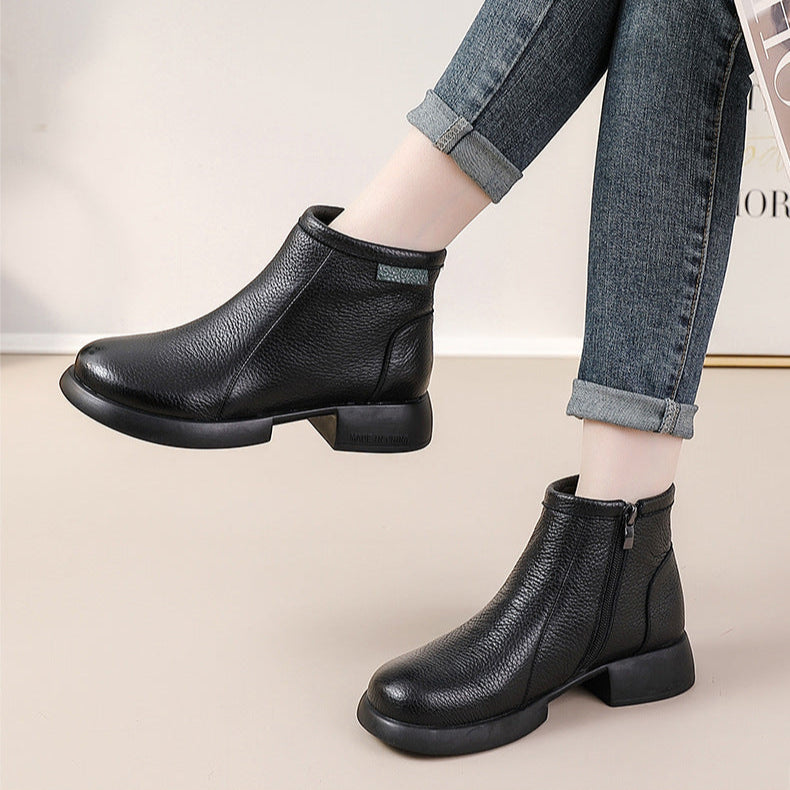 Women's Leather Side-Zip Ankle Boots – Comfortable Casual Everyday Shoes