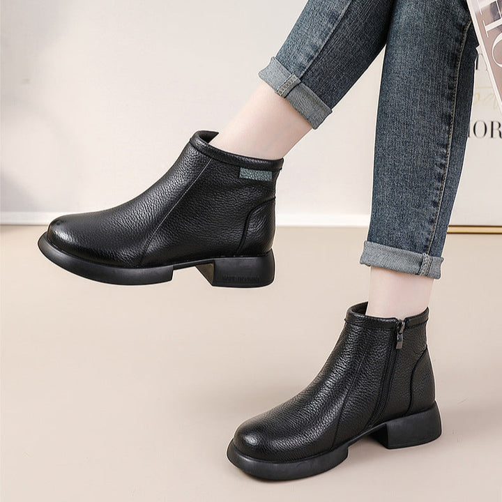 Women's Leather Side-Zip Ankle Boots – Comfortable Casual Everyday Shoes