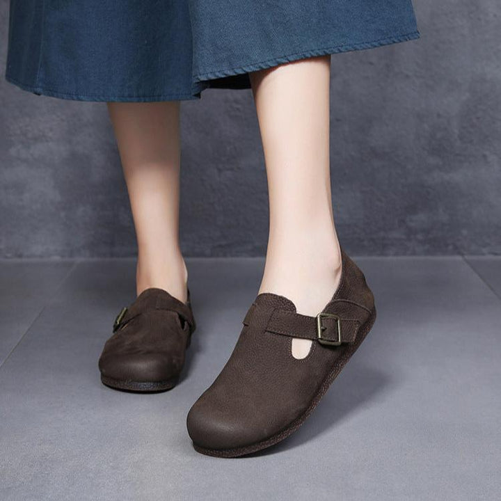 Women Retro Flat Buckle Slip On Shoes