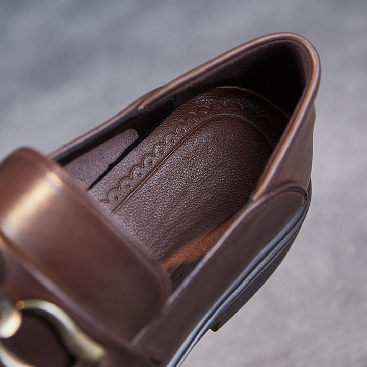 British Luxury Leather Loafers for Women - Signature Chain Detail & Slip-On