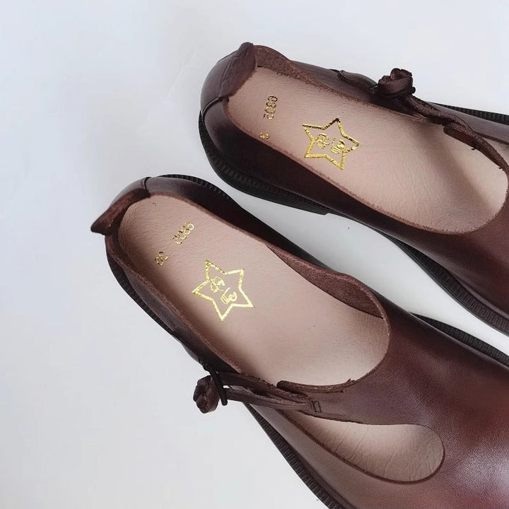Handmade Women's Leather Wide Toe Box Flats – Casual Slip-On Shoes with Comfort
