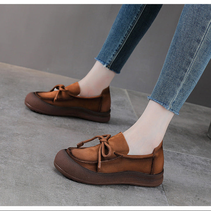 Women's Leather Slip-on Flats — Casual Round-Toe Footwear
