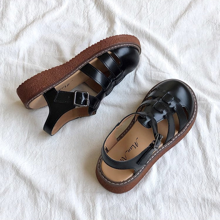 Clearance Sale Women's Leather Closed Toe Round Sandals