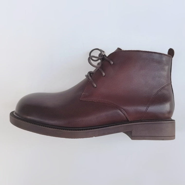 Women's Vintage Wide Toe Leather Boots – Handmade Wool Lined Short Boots