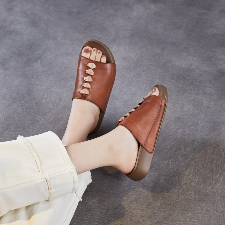 Women's Leather Open-Toe Bohemian-Style Slides & Mules