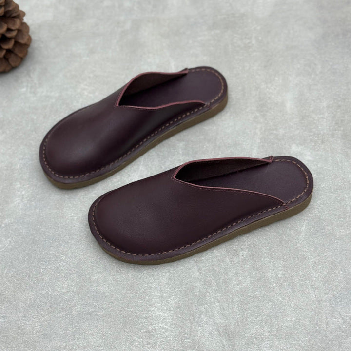 Minimalist V-Cut Cowhide Summer Mules Women's Leather Zen Flat Summer Slides