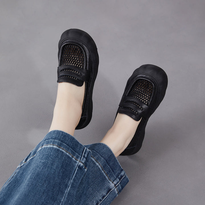 Women's Breathable Mesh & Leather Loafers - Summer Slip-Ons
