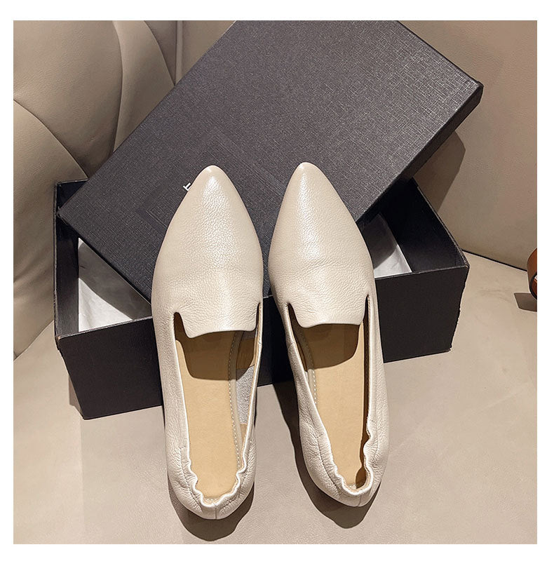 Comfortable Women's Leather Slip-On Flats – Pointed-Toe Everyday Shoes