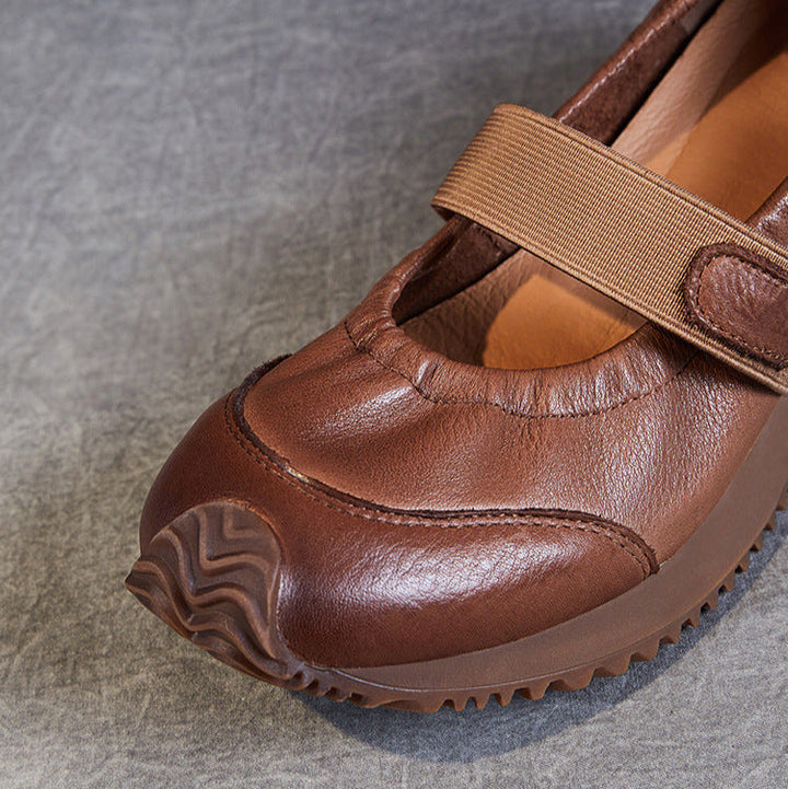 Women's Elastic Comfort Loafers - Genuine Leather Flat with Soft Sole