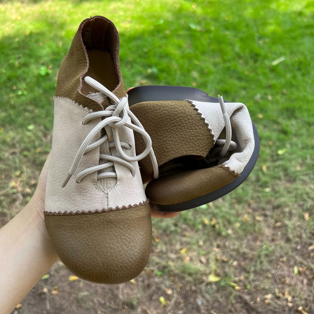 Retro Round Toe Flats For Women Lace Up Shoes