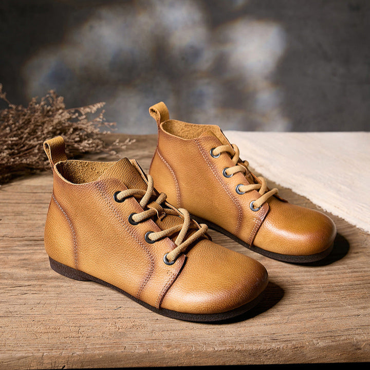 Vintage Women's Leather Lace-Up Ankle Boots – Casual Everyday Shoes