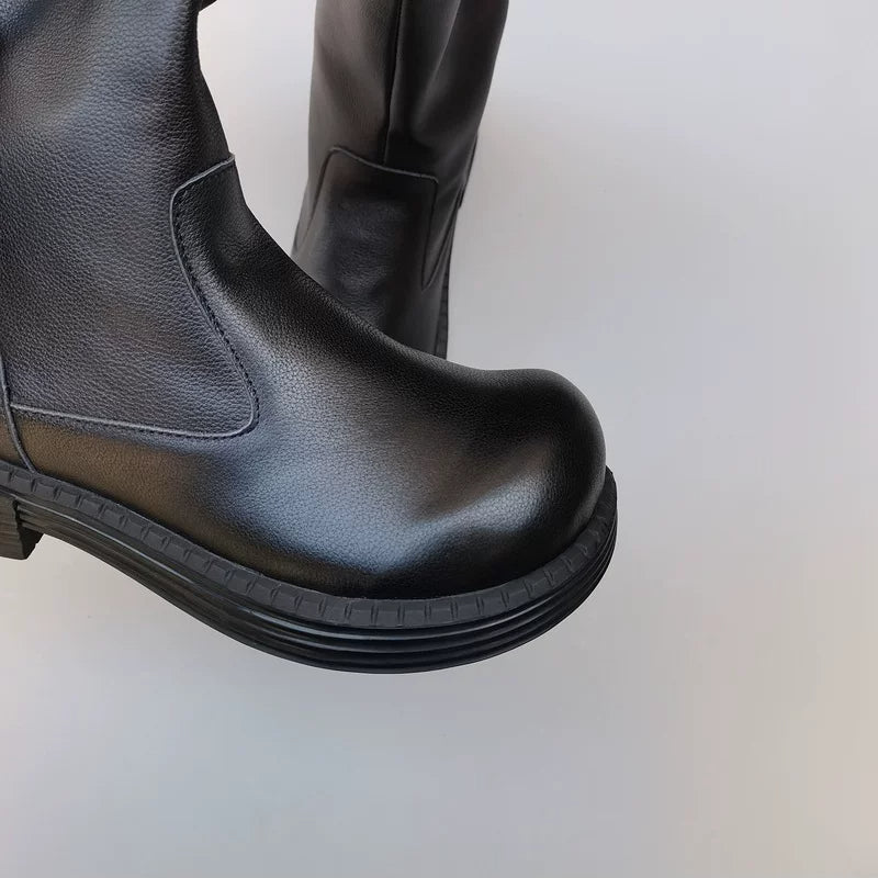 Women's Genuine Cowhide High Boots with Wide Toe Box Warm Lining Winter Style