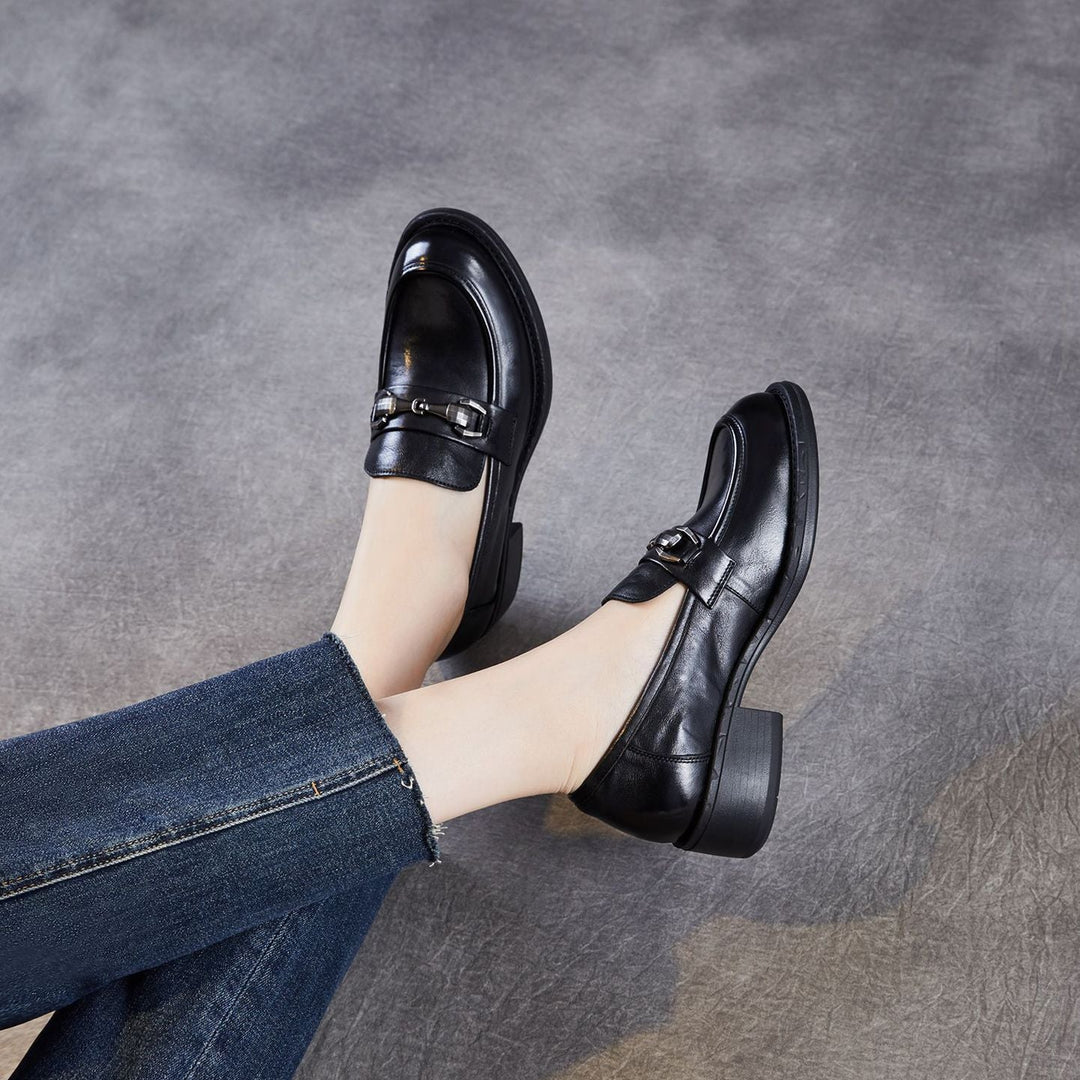 Women's Genuine Leather Casual Shoes Spring Fall Dress Buckle Slip-on Loafers
