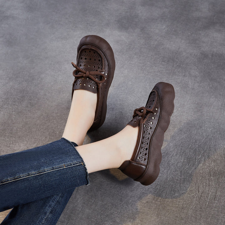 Women's Leather Slip-On Sandals — Thick Sole with Cutout Design, Breathable