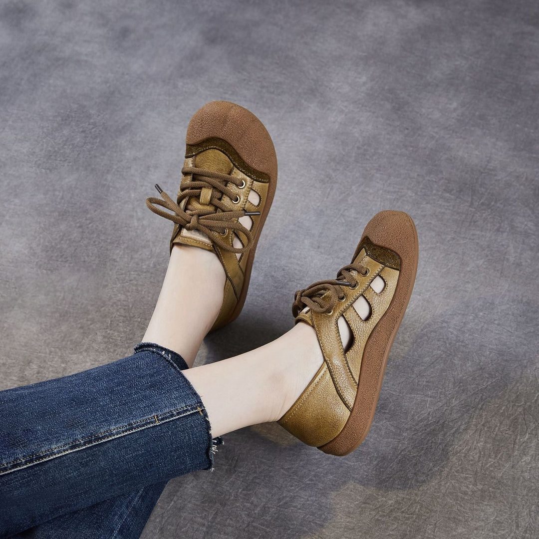 Women's Chunky Leather Cutout Summer Oxford Sandals Barefoot-Friendly Perforated Walking Shoes