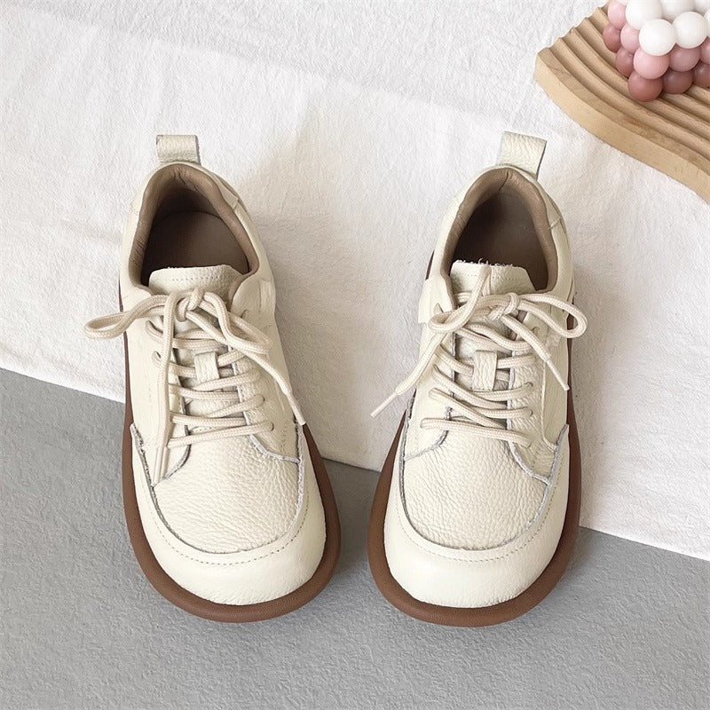 Women's Vintage Leather Lace-Up Flat Casual Shoes