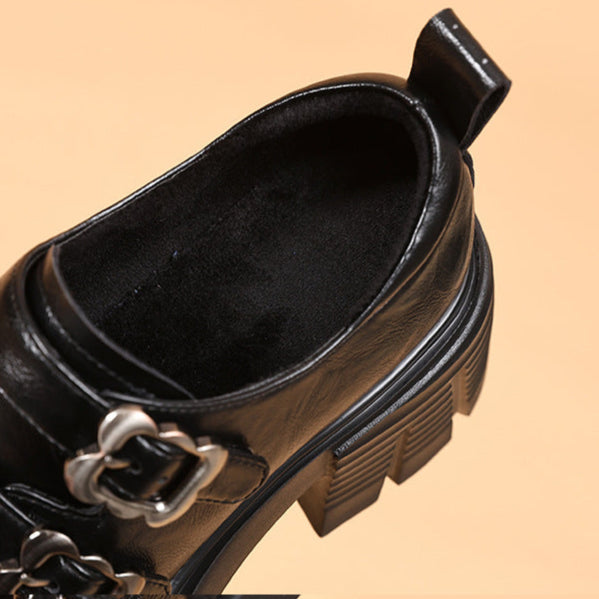 Womens Double-Strap Platform Chunky Heel Loafers