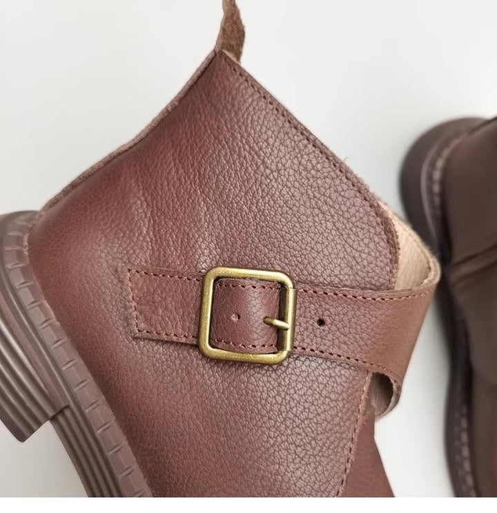 Genuine Leather Women's Ankle Boots - Big Toe Box Platform Work Boots