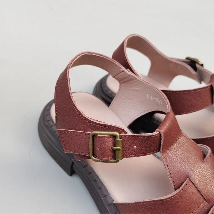 Women's Genuine Leather Wide-Toe Woven Sandals – Casual Style for Summer