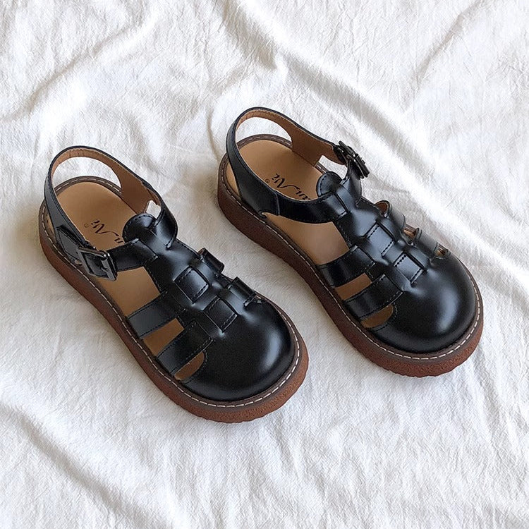 Clearance Sale Women's Leather Closed Toe Round Sandals