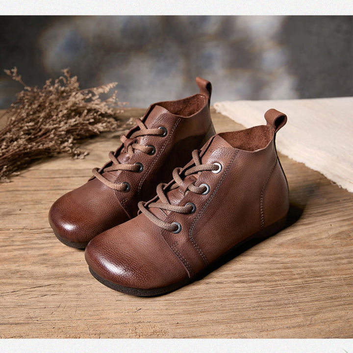 Vintage Women's Leather Lace-Up Ankle Boots – Casual Everyday Shoes