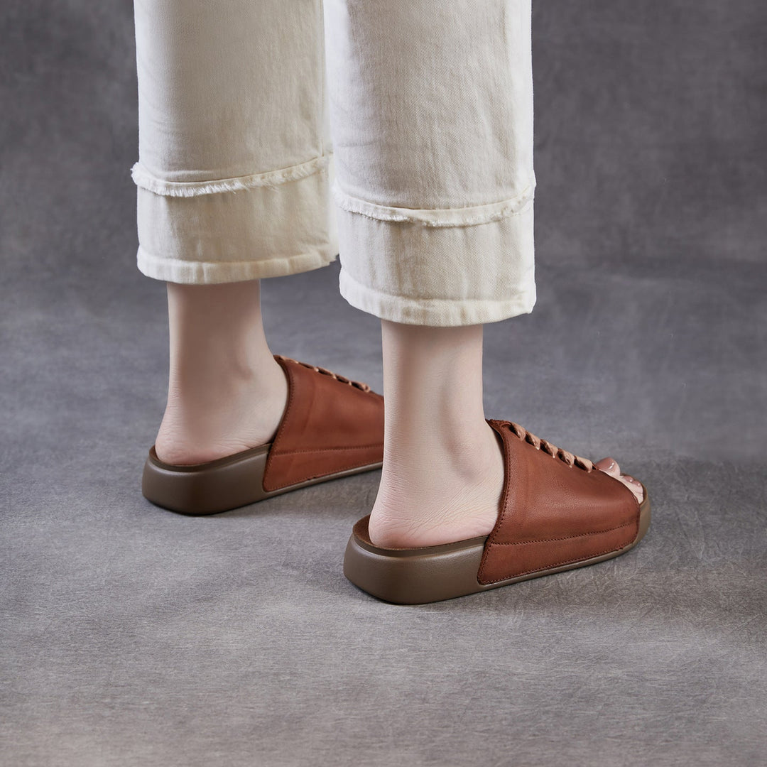 Women's Leather Open-Toe Bohemian-Style Slides & Mules