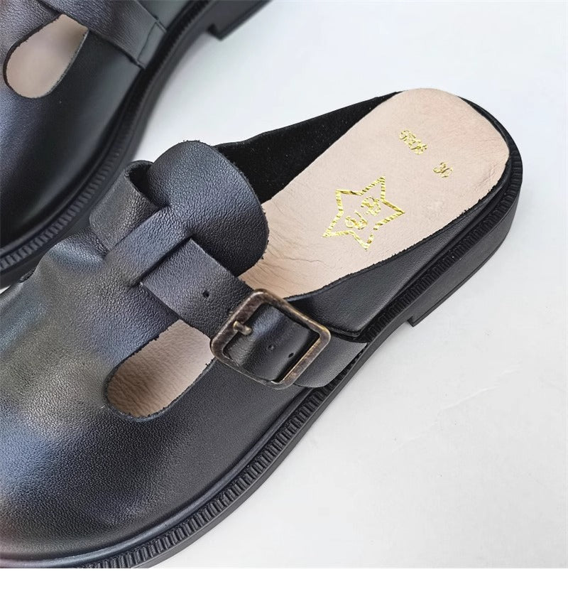Women's Big Toe Box Mules – Casual Soft First Layer Cowhide Slip-On Shoes