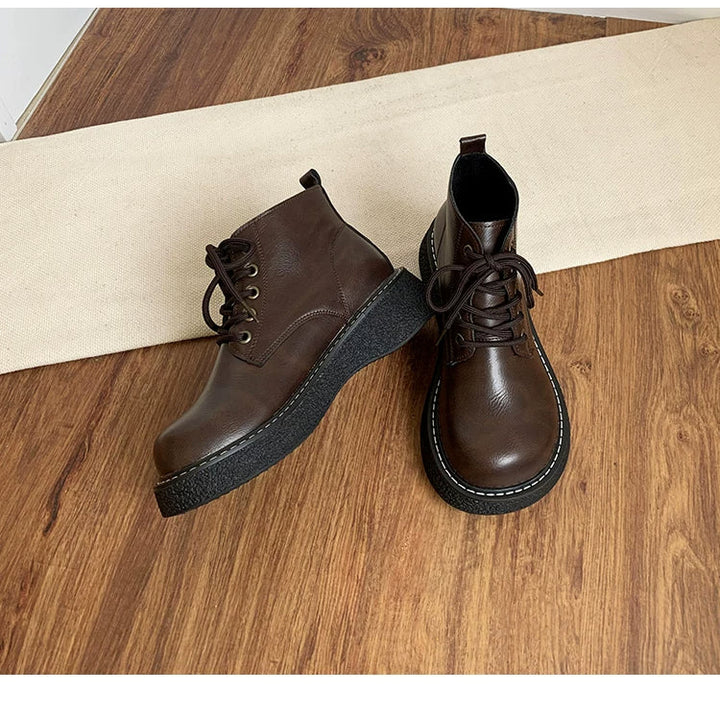 Women's Ankle Boots Lace Up Platform Work Booties Low Heel