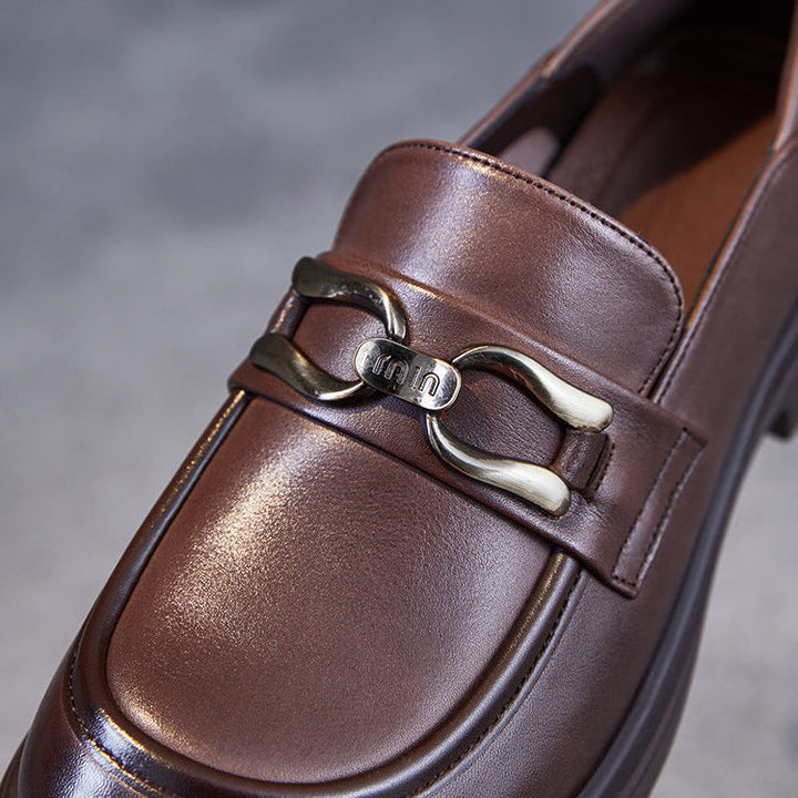 British Luxury Leather Loafers for Women - Signature Chain Detail & Slip-On