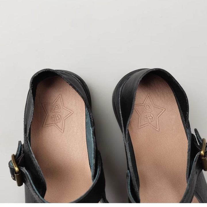 Wide Toe Box Daily Cute Genuine Leather Mary Jane Round Toe Flat Uniform Shoes