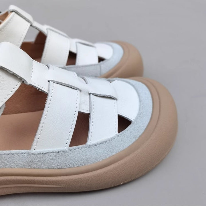 Women's Genuine Leather Closed-Toe Woven Sandals – Soft Sole & Casual Style
