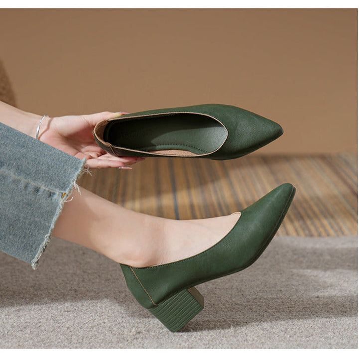 Women's Leather Mid Heel Multicolor Slip On Comfortable Pump