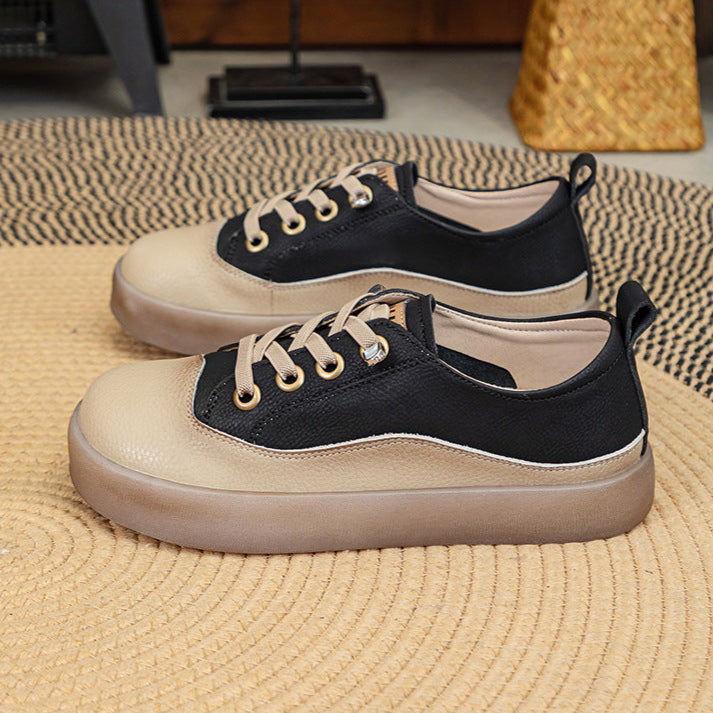 Women's Cowhide Patchwork Flat Slip On Shoes