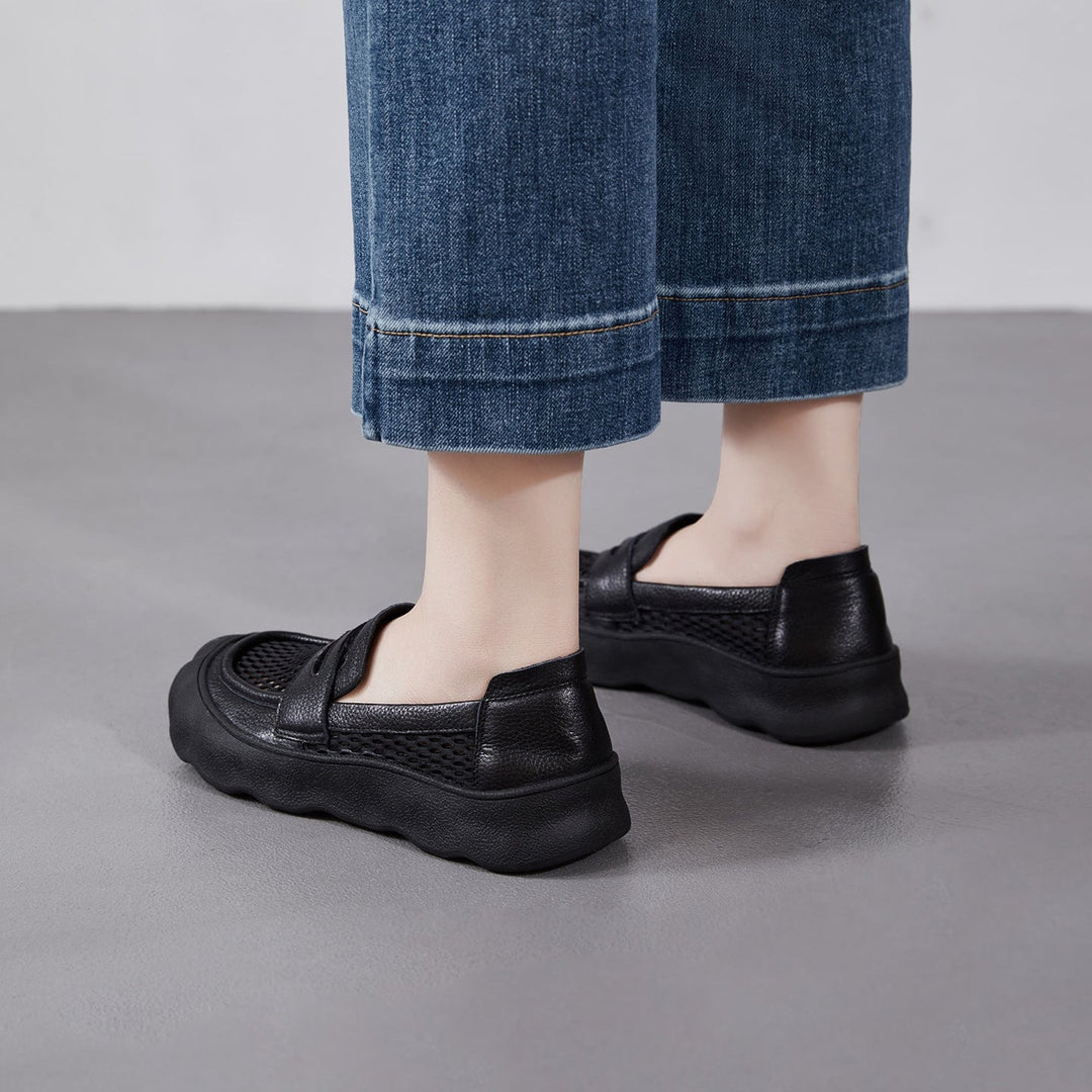 Women's Breathable Mesh & Leather Loafers - Summer Slip-Ons