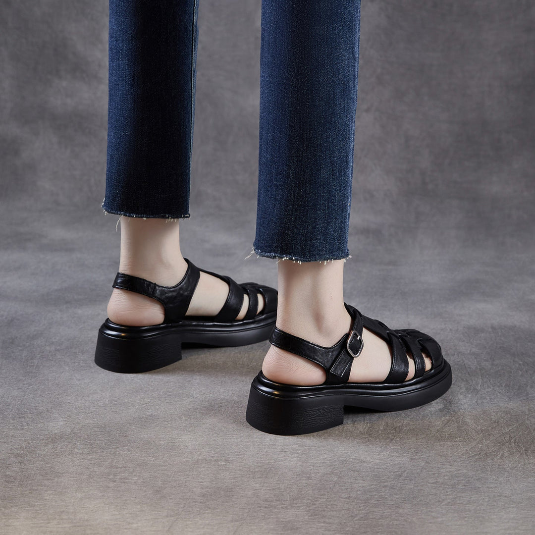 Women's Genuine Leather Casual Sandals Summer Fisherman Platform Wedge Comfort Shoes