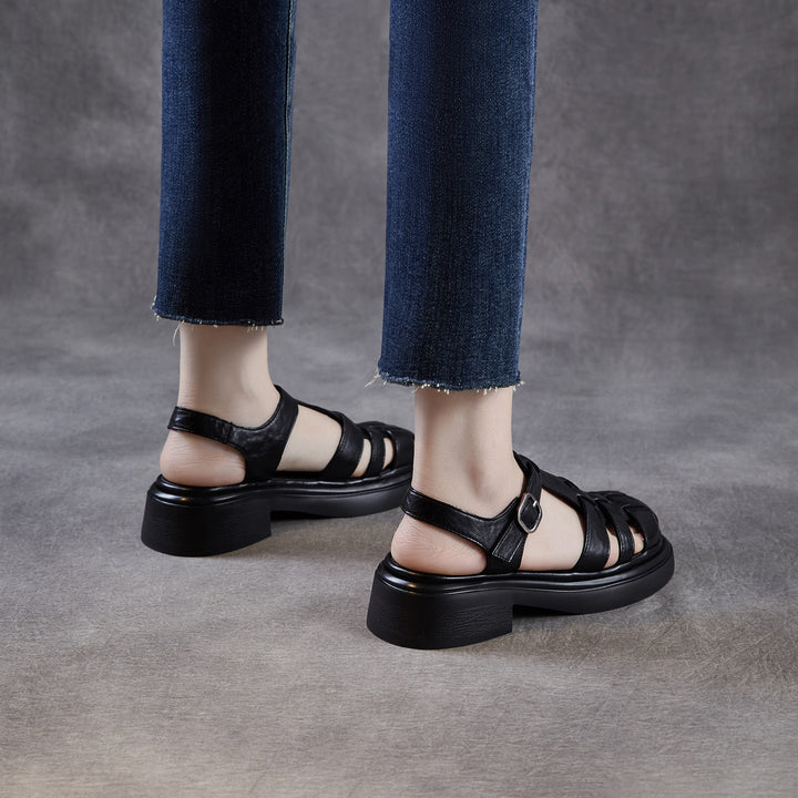 Women's Genuine Leather Casual Sandals Summer Fisherman Platform Wedge Comfort Shoes