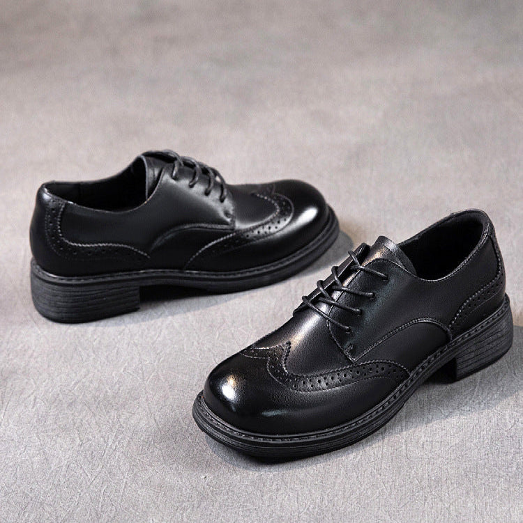 Women's Leather British-Style Brogue Lace-up Oxford Shoes