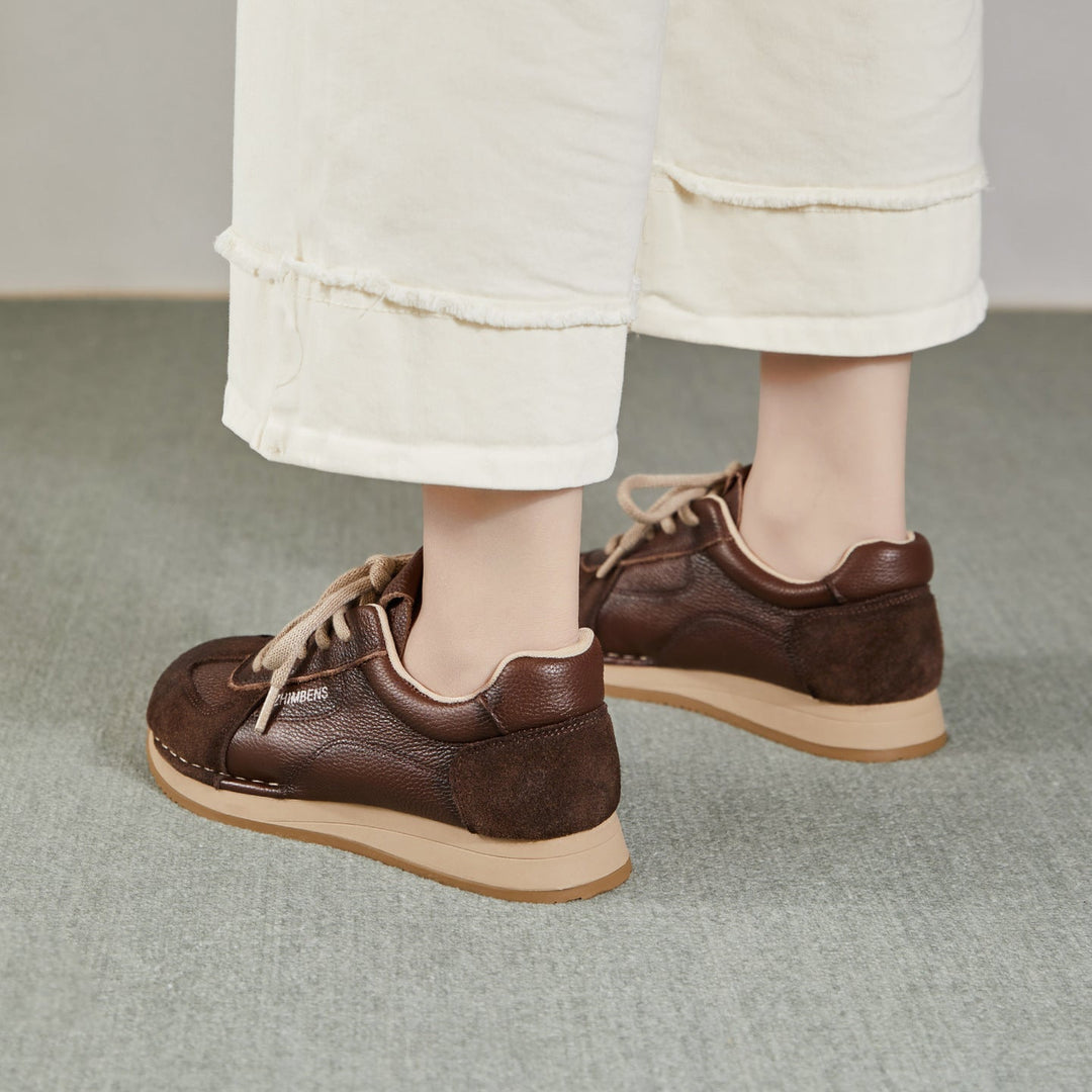 Women's Leather Sneakers Patchwork Retro Tennis Shoes — Casual Style