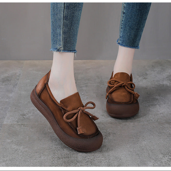 Women's Leather Slip-on Flats — Casual Round-Toe Footwear