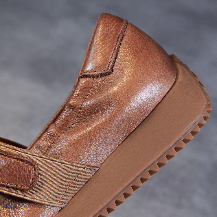 Women's Elastic Comfort Loafers - Genuine Leather Flat with Soft Sole