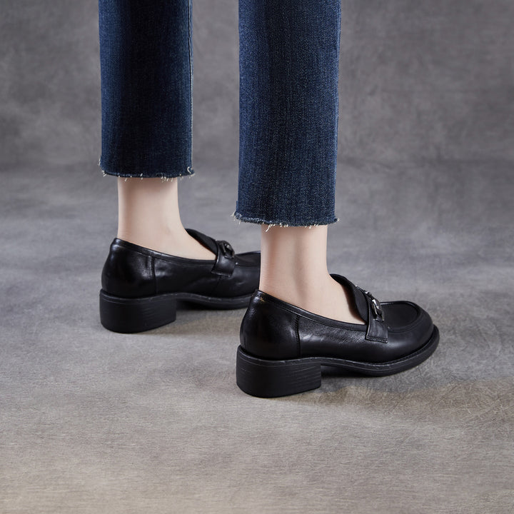 Women's Genuine Leather Casual Shoes Spring Fall Dress Buckle Slip-on Loafers
