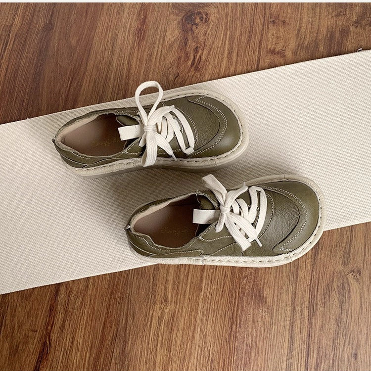 Women's Leather Chunky Platform Lace-Up Casual Shoes – Ugly-Cute Style