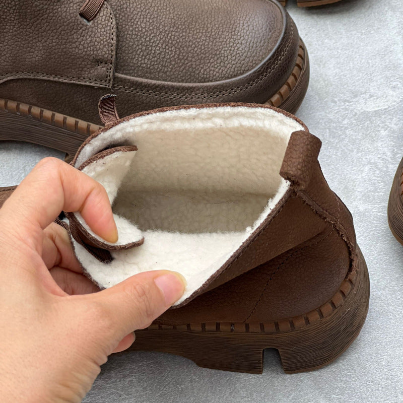 Retro Soft Leather Ankle Boots for Women – Comfortable Lace Up Design