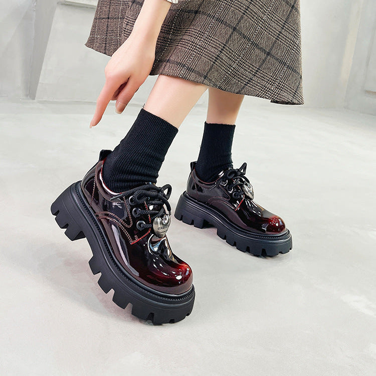 Women's Leather Oxford Shoes - Platform Chunky High Heel Derby  Shoes Lace-up Round Toe Spring Fall Brogues