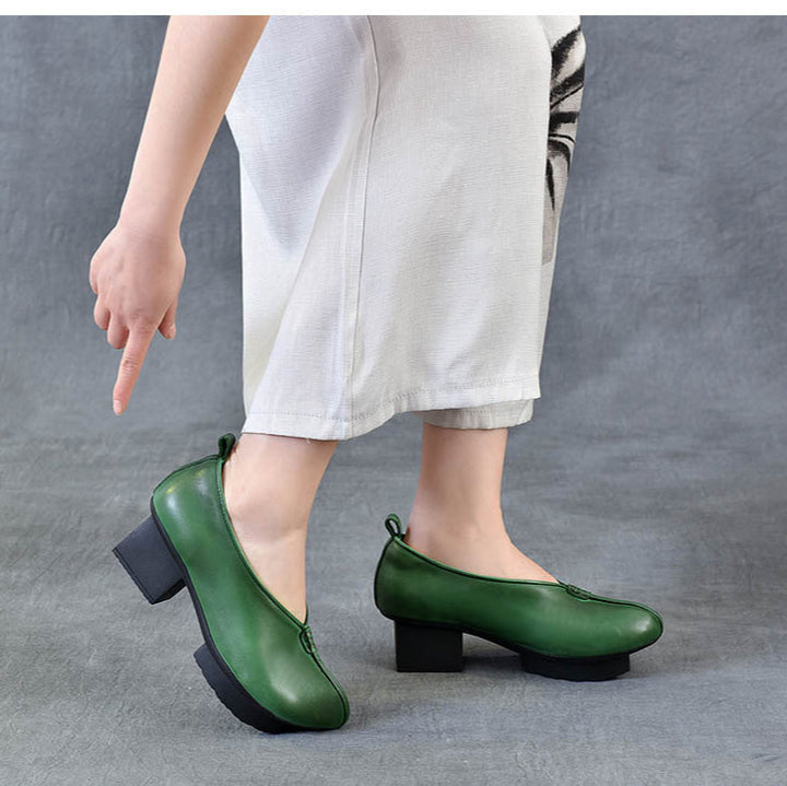 Women's Block Heel Leather High Heels – Slip-On Japanese Design