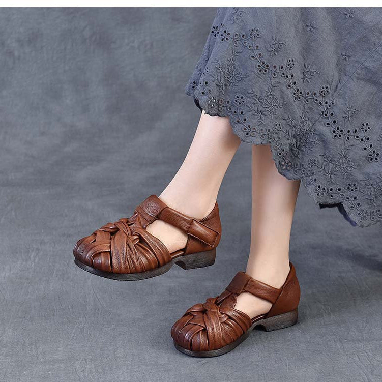 Women's Leather Woven Sandals - Handcrafted Cut-out Fisherman Shoes