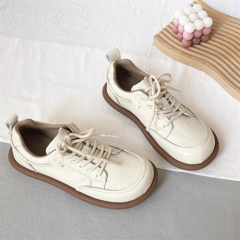 Women's Vintage Leather Lace-Up Flat Casual Shoes