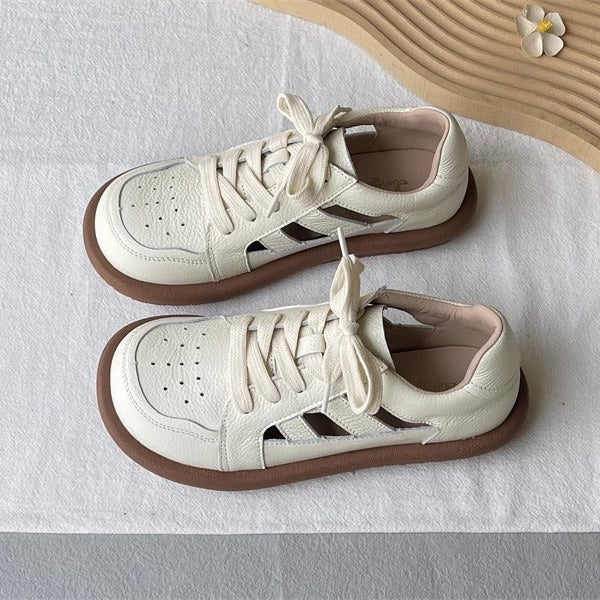 Women's Comfortable Cut-Out Leather Sneaker Sandals – Flat & Casual Everyday Style