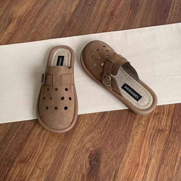 Women's Summer Wide Round Toe Hollowed Out Upper Flat Mule Shoes